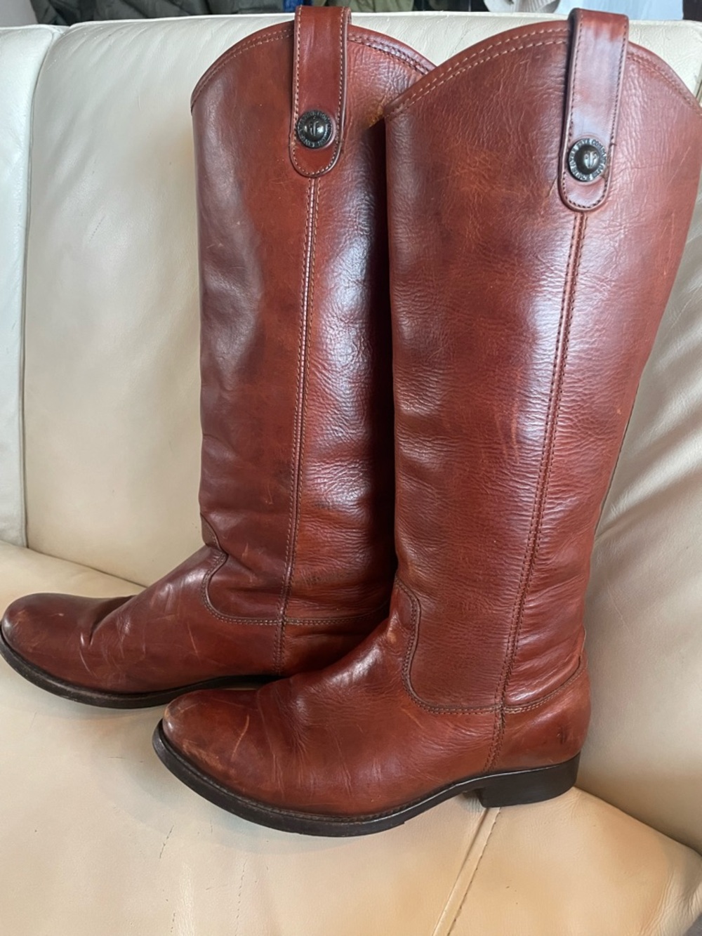 Frye Leather Knee-High Riding Boots in Chestnut Brown - Women size 7.5B - Picture 5 of 16
